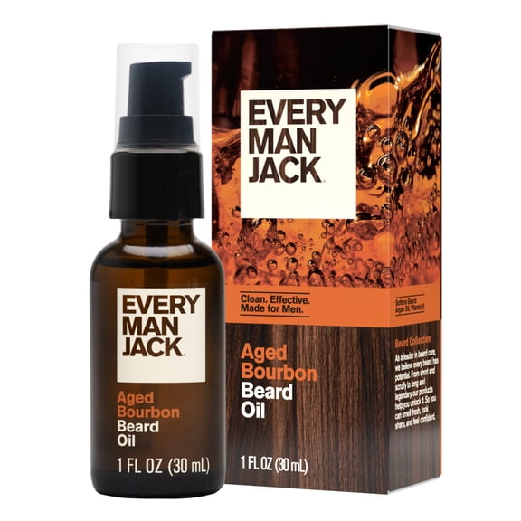 Every Man Jack Mens Beard Oil - Aged Bourbon Fragrance - Deeply Moisturizes and Softens Your Beard and Adds a Natural Shine - Naturally Derived with Shea Butter and Argan Oil - 1 fl oz