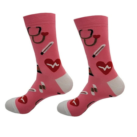 

TRINGKY Men Women Cartoon Hospital Appliance Cotton Socks Funny Colorful Stethoscope Heart Coffee Medicine Print Doctor Nurse Mid Tube Hosiery Hospital Workers Gifts