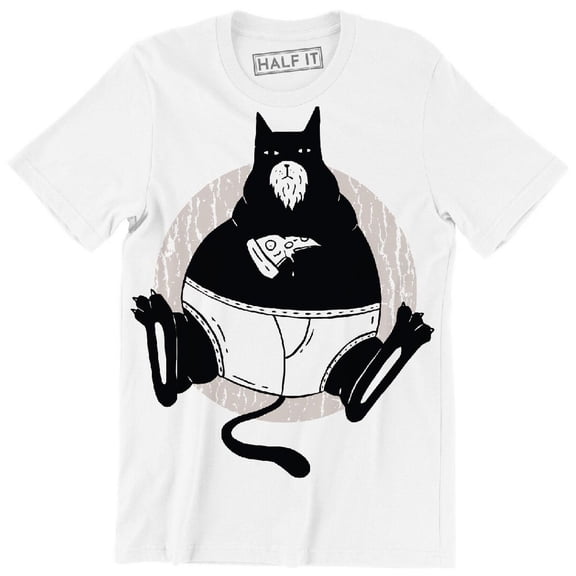 Obese Cat Devouring A Slice Of Pizza Funny Animal Pet Food Lover T-Shirt