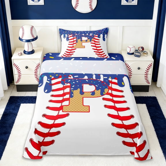 Erosebridal Boys Ball Games Twin Sheet Sets,Ice Cream Baseball P Alphabet Bedding For Kids Teens 3pcs