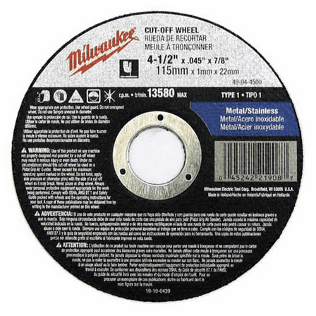 Milwaukee Tool 4-1/2" x .045" x 7/8" Cut-Off Wheel (Type 1)