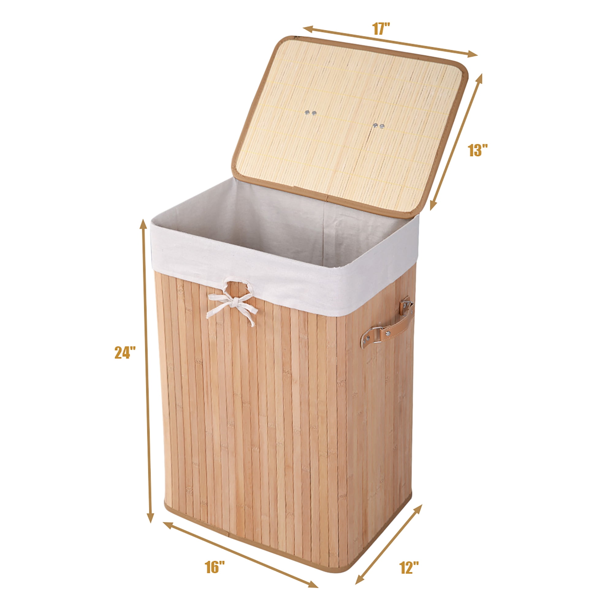 Costway Rectangle Bamboo Hamper Laundry Basket Washing Cloth Bin Bag Lid Natural