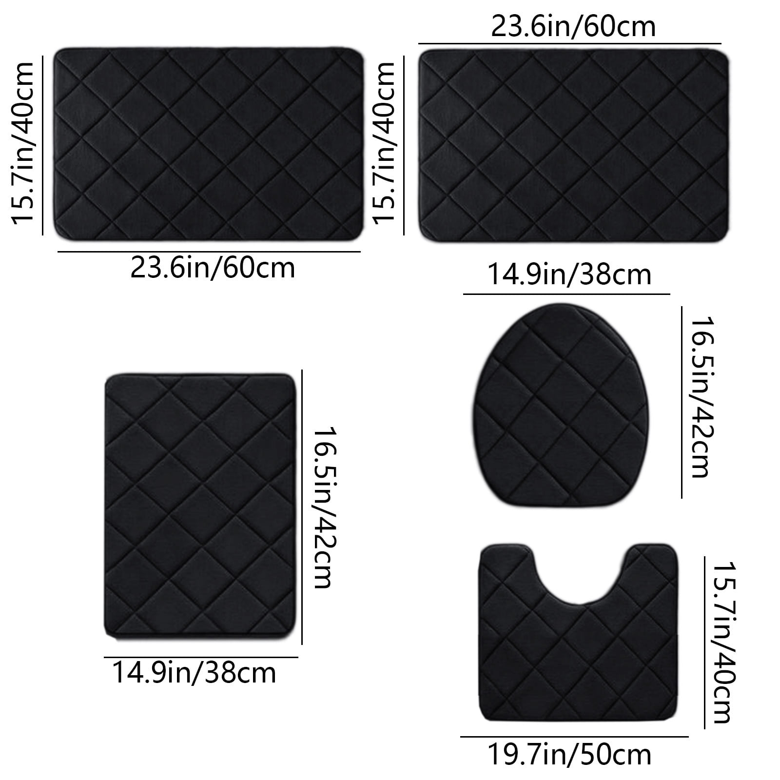 5-Piece Foam Bath Mat Set, Soft Water Absorbent Non-Slip Bathroom Rugs for Shower Toilet Bath, Thick Comfortable Floor Mats for Home Spa Relaxation, Washable Quick Drying for Bathroom or Guest Room