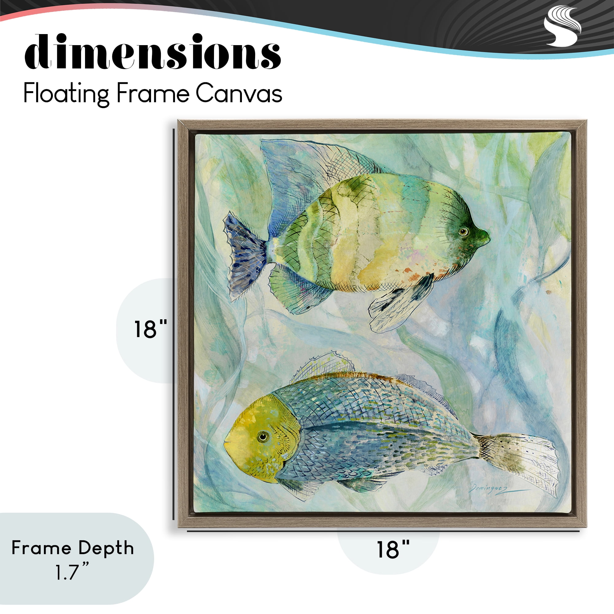 Stupell Industries Sweet Fish Duo Blue Green Brown Framed Floater Canvas Wall Art, design by Lorenzo Collective