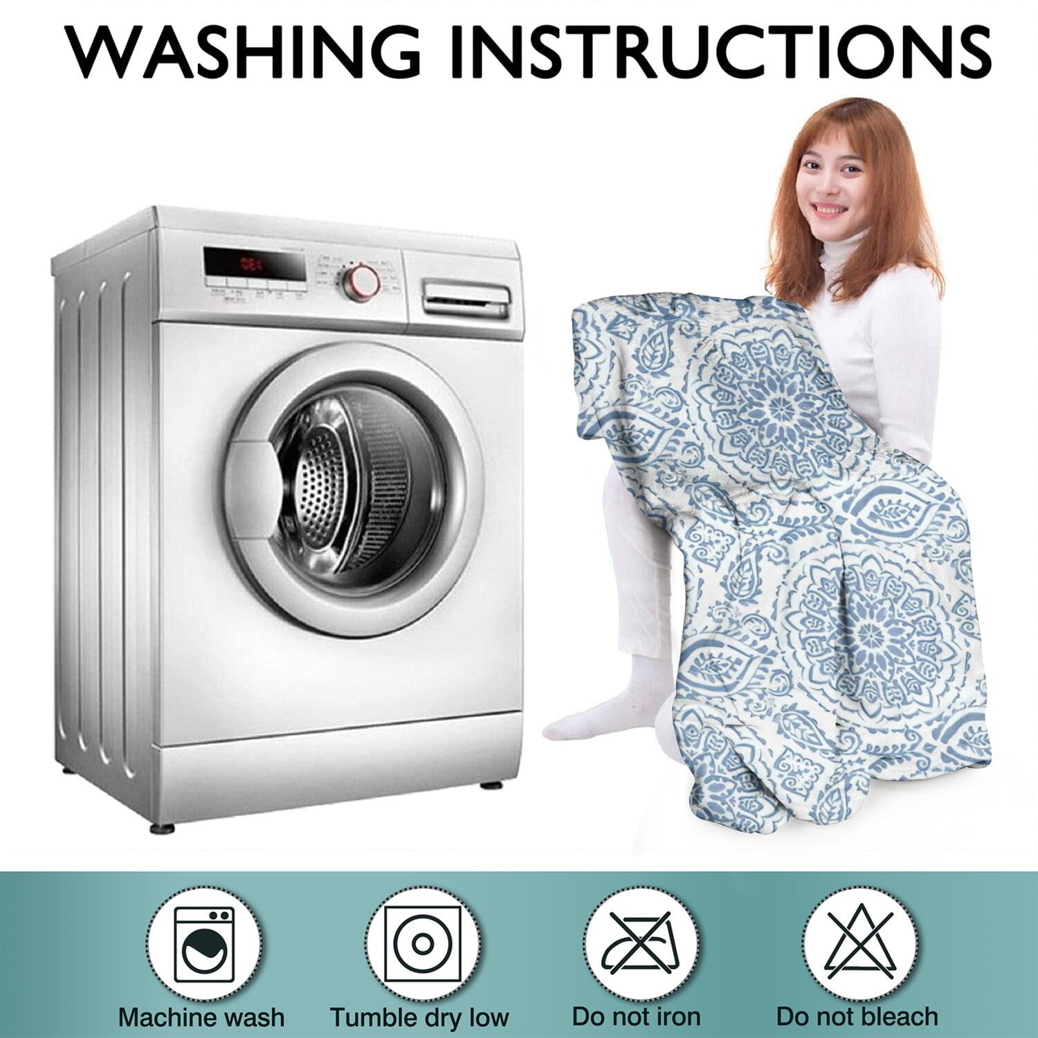 Wearable Oversized Blanket,Blue Ethnic Mandala Pattern Wearable Blanket Hoodie for Adults,Cozy Hooded Blankets with Super Pockets,Super Warm Fuzzy Pullover for Women & Men