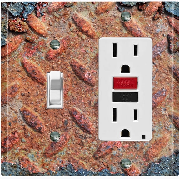 Metal Light Switch Plate Outlet Cover Image of Crosshatch Rusted MET003