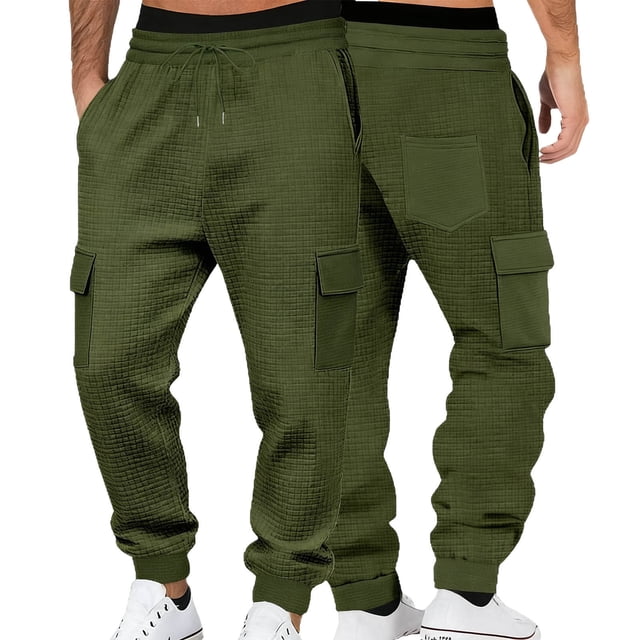 ShomPort Cargo Pants for Mens Drawstring Ankle Length Cinch Bottom Textured Jogger Pants with Multi-Pockets Cozy Athletic Trousers