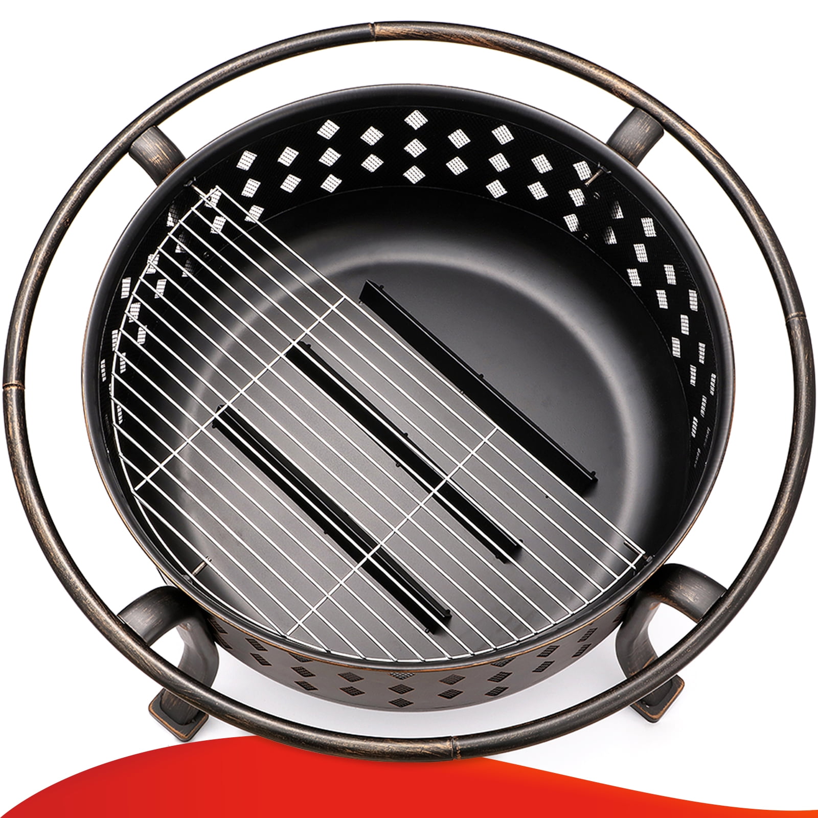 SinglyFire 36 Inch Fire Pits for Outside Large Outdoor Fire Pit Wood Burning Deep Firepit Heavy Duty Steel Bonfire Pit with Cooking Grill Grate, Spark Screen, Log Grate, Poker - 2