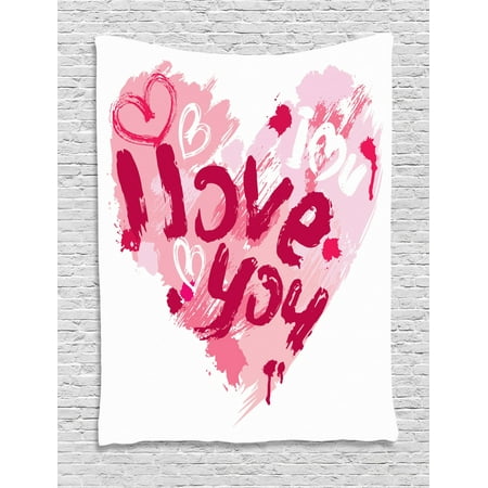 I Love You Tapestry, Paintbrush Love Message Best Friends Forever February Wedding Engaged Image, Wall Hanging for Bedroom Living Room Dorm Decor, 40W X 60L Inches, Pale Pink Ruby, by (Wedding Message For Best Friend)