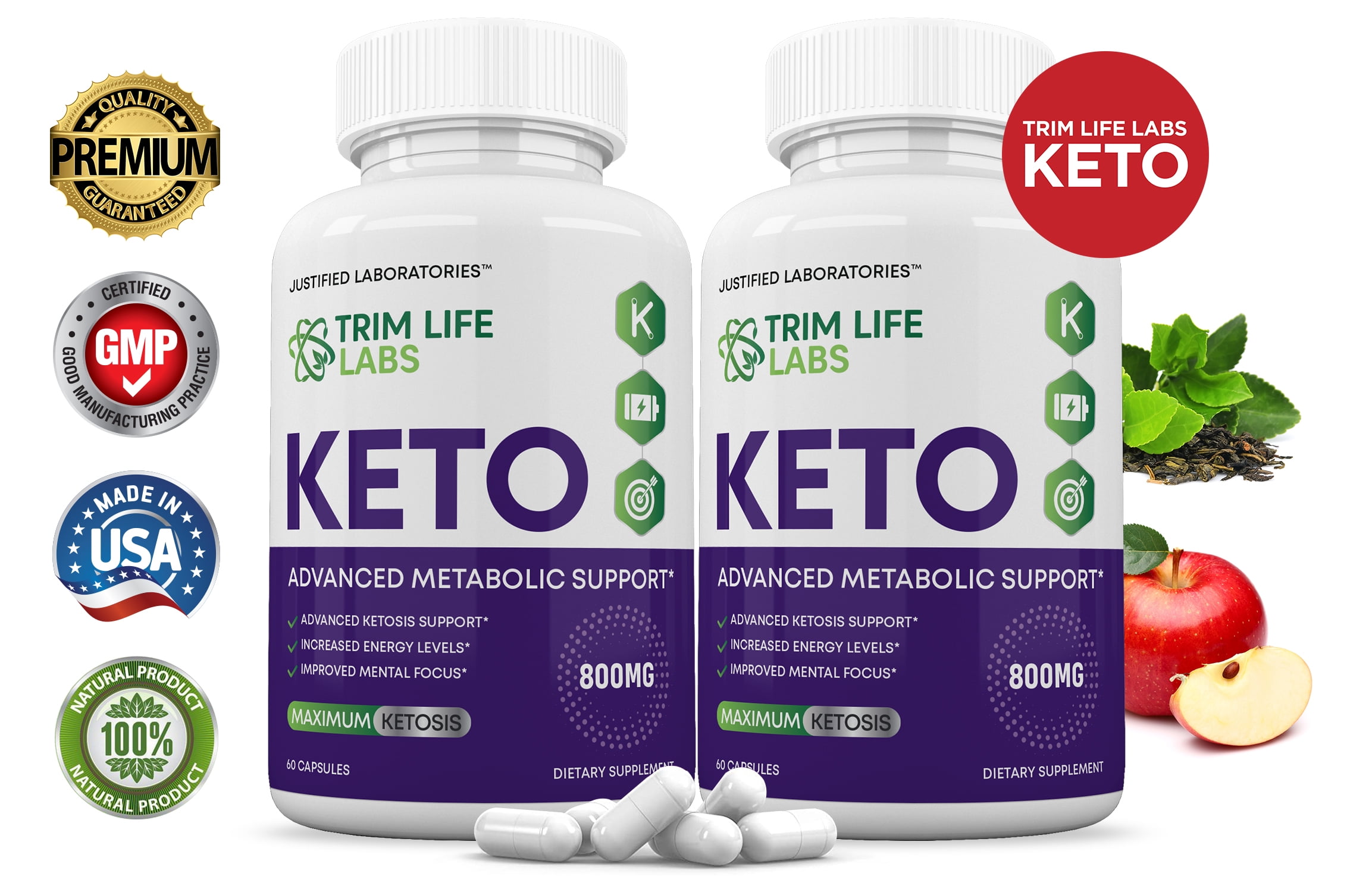 (2 Pack) Trim Life Labs Keto Pills Includes Apple Cider Vinegar