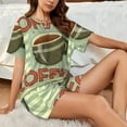 thumbnail image 4 of Pofeuu Retro Cover For Coffee Print Women's Pajama Set Short/Shorts Soft Button PJs Elastic Drawstring Waist Sleepwear-, 4 of 6