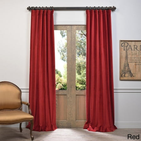 Exclusive Fabrics Vintage Cotton Velvet 96 Inch Curtain Panel Red