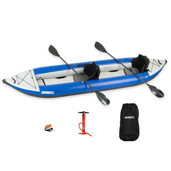 Sea Eagle 420X Explorer Inflatable Kayak- Fishing, Touring, Camping, Exploring & White Watering-Self Bailing, Removable Skeg, Drop Stitch Floor- Pro Carbon Package