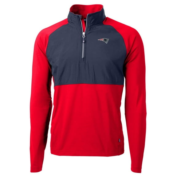 Men's Cutter & Buck Navy/Red New England Patriots Adapt Eco Knit Hybrid Recycled Quarter-Zip Raglan Jacket