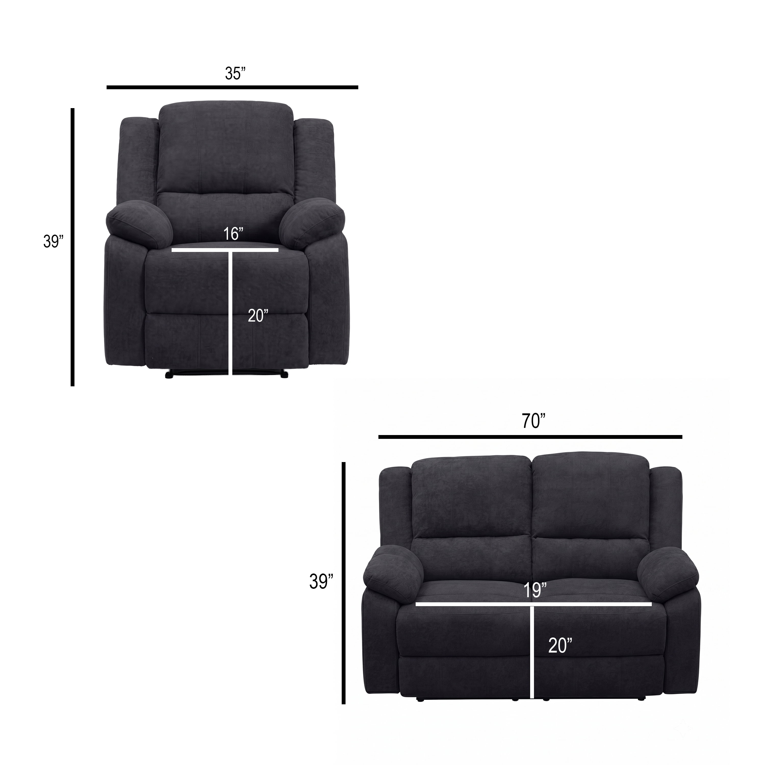 Black 2-Piece Reclining Sofa Set - 3-Seat Couch & Loveseat
