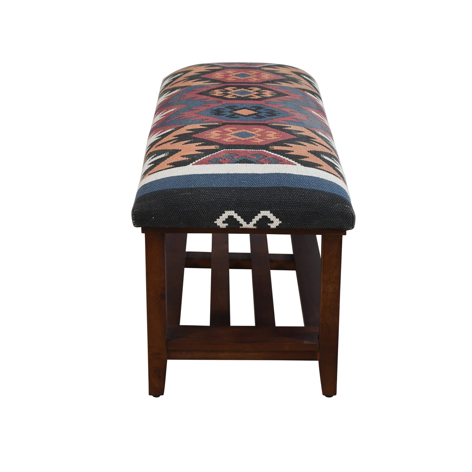 LR Home Sophia 40" Multicolored Kilim Cotton Upholstered Storage Accent Bench