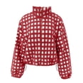 thumbnail image 4 of larppty Women’s Gingham Long Sleeve Cropped Sherpa Fleece Plaid Jacket Casual Chunky Teddy Fleece Outerwear with Pockets (Red, S), 4 of 5