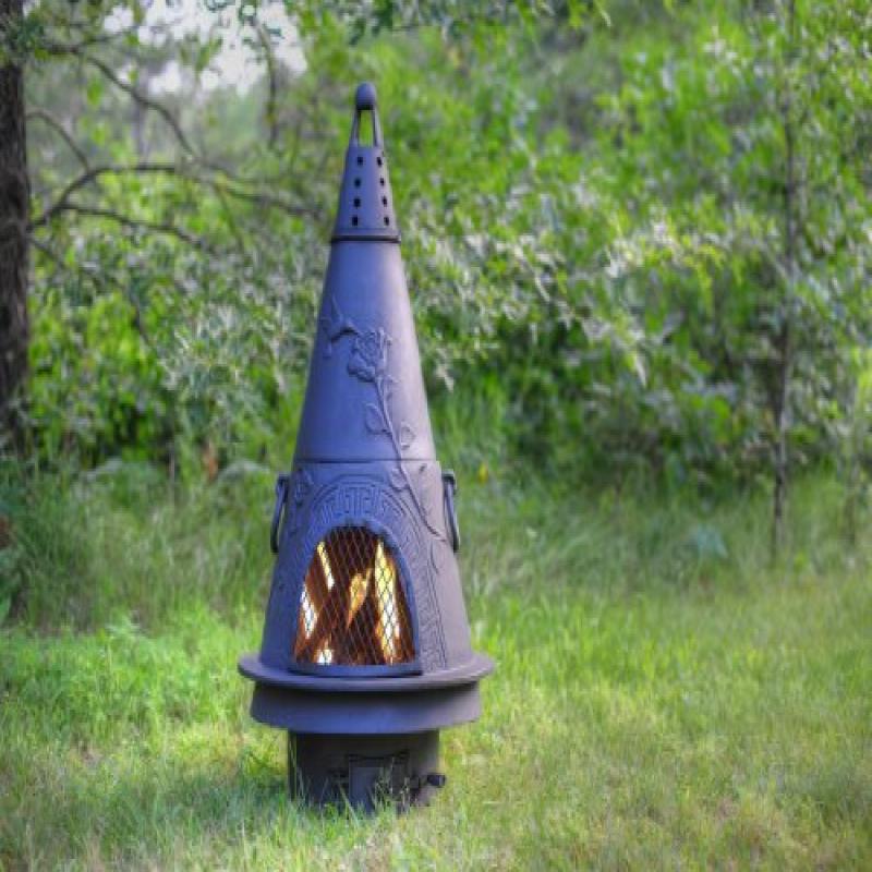 The Blue Rooster Co. Garden Style Cast Iron Wood Burning Chiminea in Charcoal. by