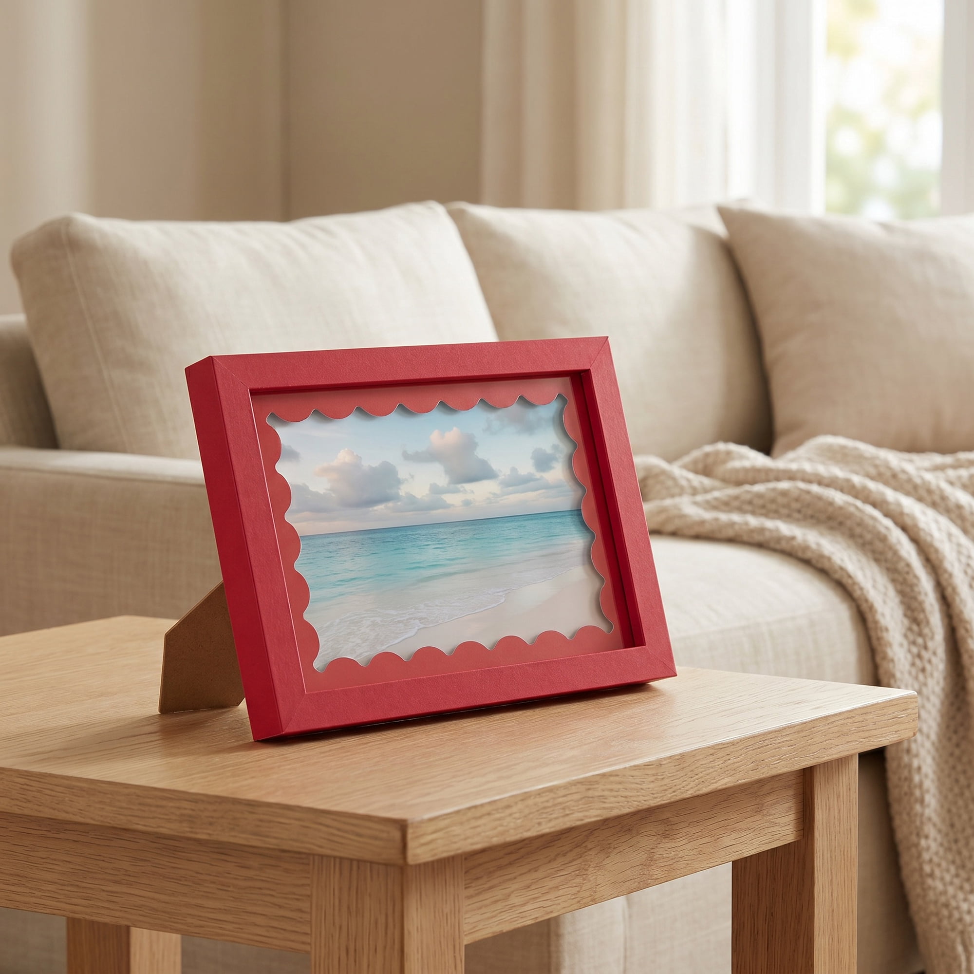 Unique Bargains MDF Wood Cute Wavy Picture Frame Red 5" x 7"