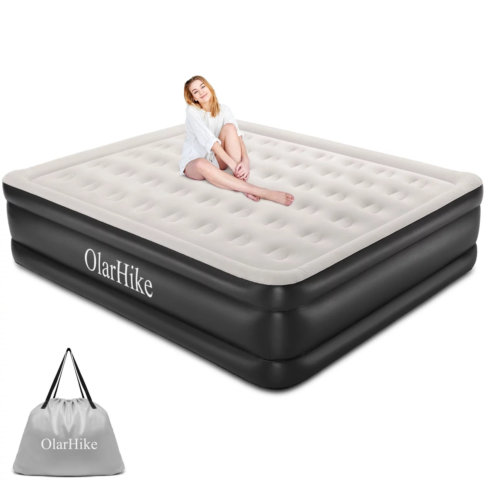 OlarHike US 18 inch King Size Air Mattress with BuiltinPump, Black