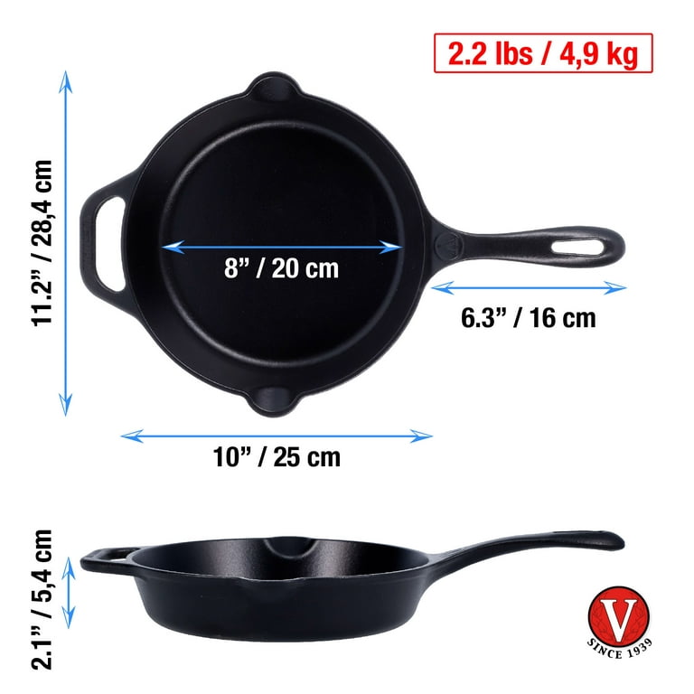 Victoria 8-Inch Cast Iron Skillet, Pre-Seasoned Cast-Iron Frying Pan with  Long Handle, Made in Colombia