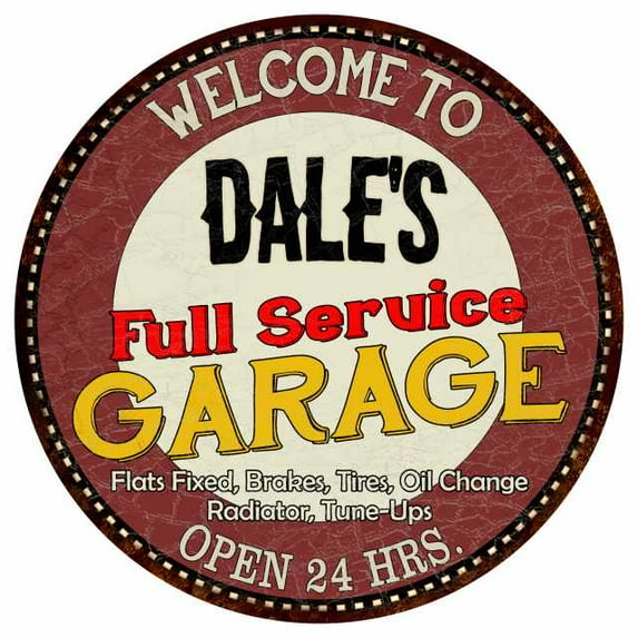 Dale's Full Service Garage 12" Round Metal Sign Man Cave Décor 200120037049