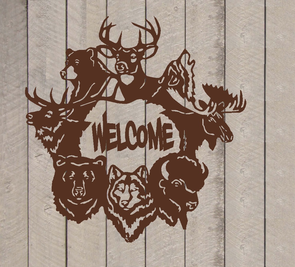 Decal ~ Welcome ~ Wildlife Animals ~ Wall or Door Decal (Brown, 13" x