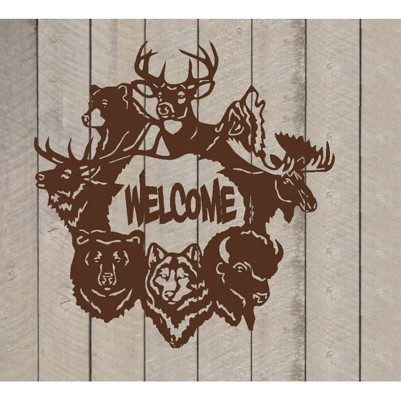 Decal ~ Welcome ~ Wildlife Animals ~ Wall or Door Decal (Brown, 13" x 13")