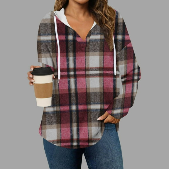 Tops for Women under $10 Hooded V Neck Printed Long Sleeved Off Shoulder Sweatshirt Hot Pink S