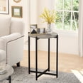 thumbnail image 3 of LinkRomat Coffee Table Set of 3, Round Coffee Table and End Table Sets, Living Room Table Set with Metal Cross Base Frame, Grey & Black, 3 of 6