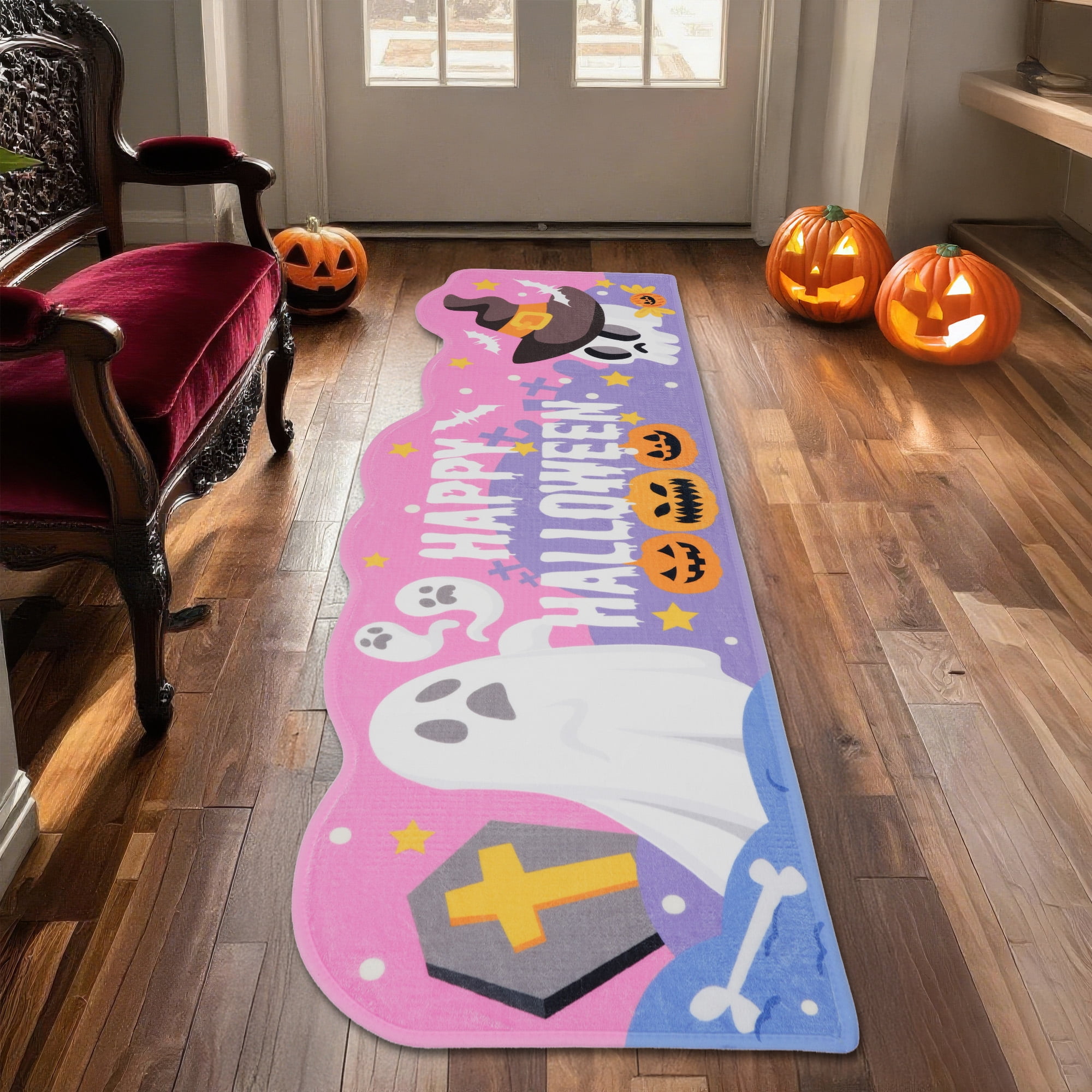 Sanmadrola Halloween Bath Rugs Mat Halloween Decoration Indoor Bath Mat Non Slip Bathroom Shower Rugs Halloween Style Super Absorbent Machine Washable 16''x47''