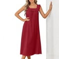 thumbnail image 4 of Womens Sundresses Sleeveless Travel Vacation Sundress Ladies' Casual Lace Neck Nightgown Solid Color Dress Red M, 4 of 8