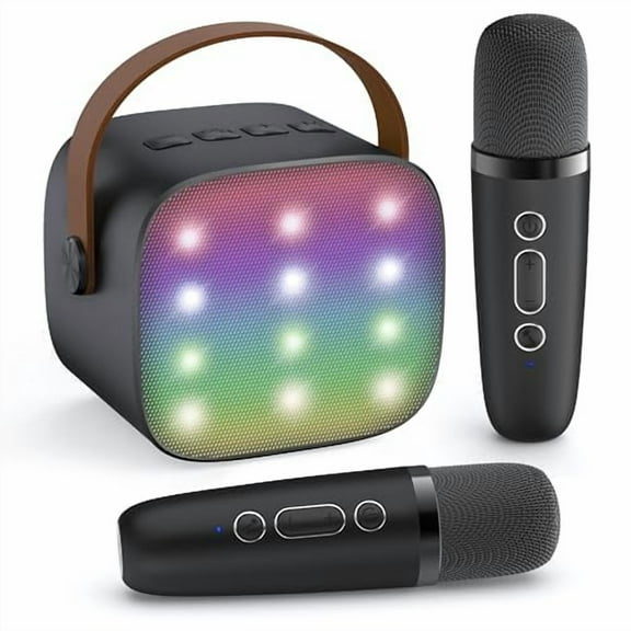 Mini Karaoke Machine with 2 Wireless Microphones for Kids Adults,Portable Bluetooth Speaker,Popular Gift for 3,4,5,6,7,8,9,10,11,12,13 Years Old Teens Birthday for Boys Home(Black)