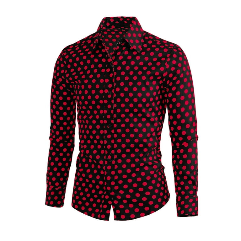 MODA NOVA Big Tall Men s Polka Dots Long Sleeve Dress Button Down Shirts Red Black L