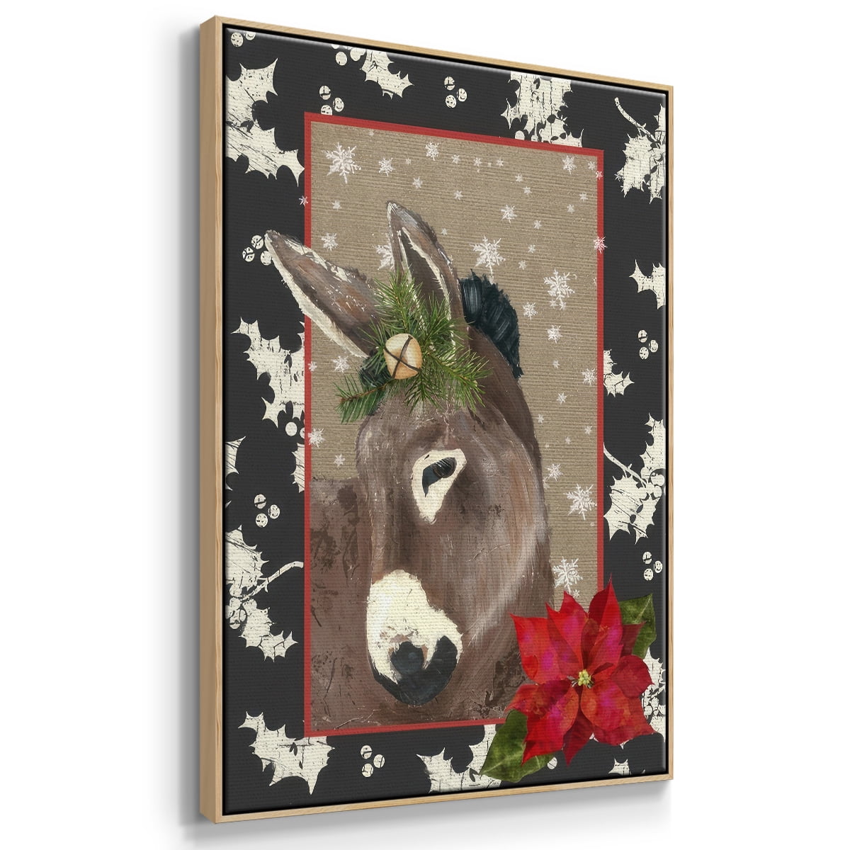 County Christmas Farm III - Framed Gallery Wrapped Holiday Canvas - 27 x 41 - Natural Wood Frame