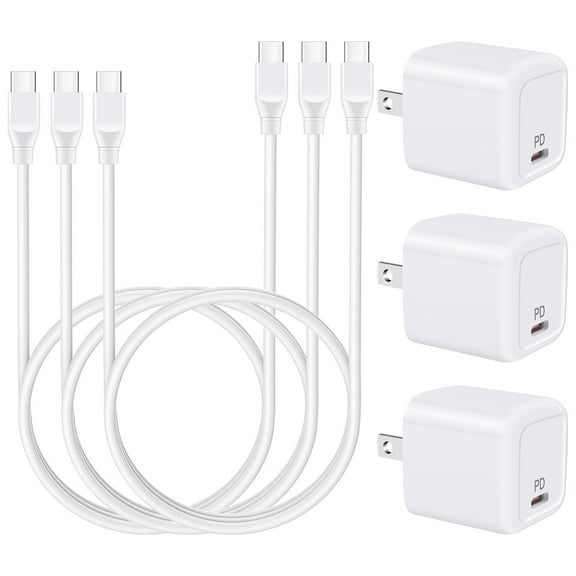 USB C Block,HAOANO 3PACK 20W PD Type C Wall Charger Block with 3PACK Usbc Charging Cable 6ft USB Charger Adapter Plug USB C Brick Power Delivery Android Fast Charger Block Phone Charger