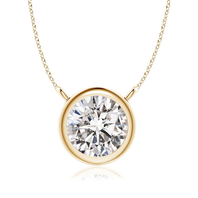 Angara Collier Diamant Naturel - Collier Solitaire Diamant Rond avec Lunette en Or Jaune 14K pour Femmes
