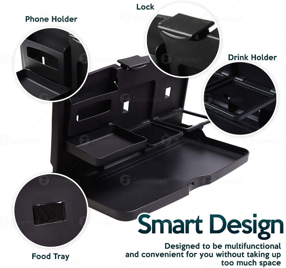 Zone Tech Multi-Functional Portable Foldable Car Seat Tray Desk - 2-Pack Black Portable Car Vehicle Back Seat Tray Table for Food, Meal, Snack, Laptop - Stay Organized When on the Go