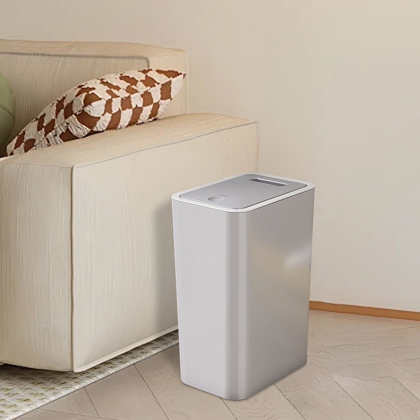 Bathroom Trash Can with Press Lid, Plastic Wastebasket with Popup Cover, Odor Locking Garbage Bin for Toilet Bedroom Office, Space Saving Modern Household Trash Can
