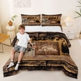 thumbnail image 2 of Feelyou Rustic Forest Fishing Full Size Comforter Sets for Men, Wooden Lake House Bedding Sets, Brown, Black Reversible, 3 Pieces, 2 of 6