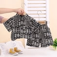 thumbnail image 2 of Staki Hawaiian Shorts Boys Hawaiian Outfit 2Pcs Set Summer Beach Button-Down Shirt Top + Shorts for Kids 2T 3T 4T,Black 2-3 Years, 2 of 5