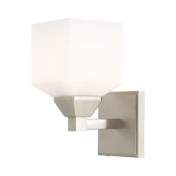 Livex Lighting  1-Light Wall Sconce, 10381, 10281 Brushed Nickel / Satin Opal White Glass Nickel Brushed