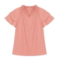 thumbnail image 3 of Jinhomg Girls Fashion Summer Shirts Cute Ruffle Sleeve V-Neck Blouses Casual Comfy Solid Pullover Tops Red 9 Years, 3 of 10