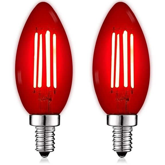 Luxrite E12 LED Filament Red Light Bulbs, 4.5W=40W, Colored Glass Candelabra Bulb, UL, E12, Decoration, Party 2 Pack