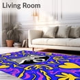 thumbnail image 2 of ODIKA 3'x5' Machine Washable Non-Slip Area Rug, Folk Art Raccoon Mosaic with Interlocking Floral and High Traffic Rug, Blue, 619372, 2 of 7