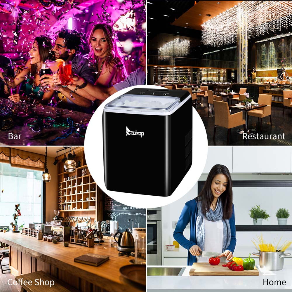 Portable Compact Electric Ice Cube Maker Machine, Automatic Countertop Ice Cube Maker Machine with Ice Scoop & Basket, Fast Ice Maker 44lb in 24 Hours, Self-Cleaning Ice Maker for Office Bar, T134