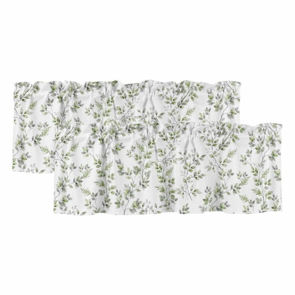2 Pack Valances for Window, Green Leaves Short Curtains for Kitchen Bedroom Living Room, Summer Botanical Elegant Farmhouse Rod Pocket Small Window Treatment Valance Drapes 54 x 18 Inch