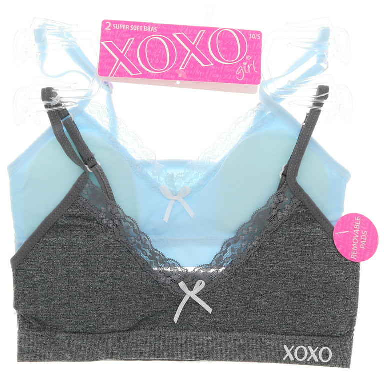 XOXO Girl's Lightly Lined Training Bra 2 Pack - Baby Blue & Grey - Small  30A 