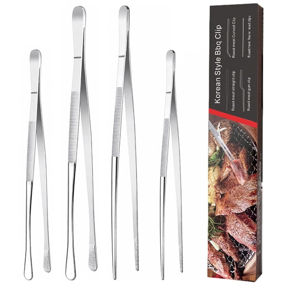 Aovky 4 Pack Kitchen Cooking Tweezers , 12" and 10" Stainless Steel Cooking Tongs Tweezers with Precision Serrated Tips, Professional Chef Tweezers for BBQ, Grill, Plating & Serving