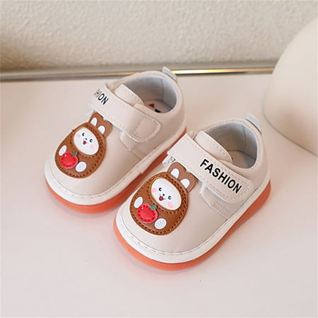 Hinvhai Baby Squeaky Shoes Clearance Toddler Boy Girl Sneakers Anti-Slip First-Walkers Lightweight Little Kid Trainers for Walking Running White 5.5(19)